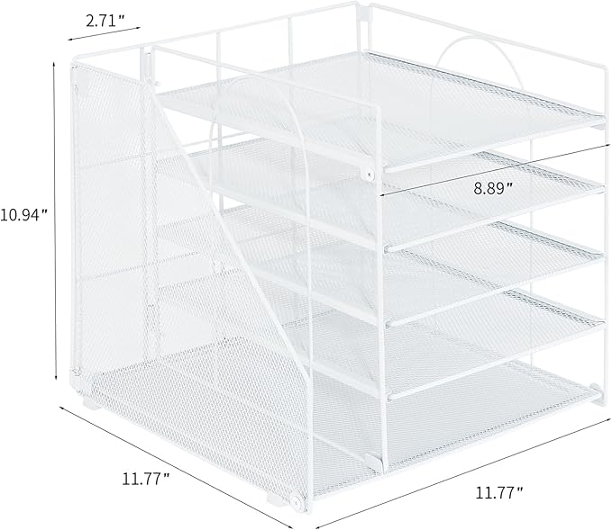Desk Organizers and Accessories, 5-Tier Paper Letter Tray Organizer with File Holder, Desktop Organizer for Office Supplies, Office Desk Accessories & Workspace (White)