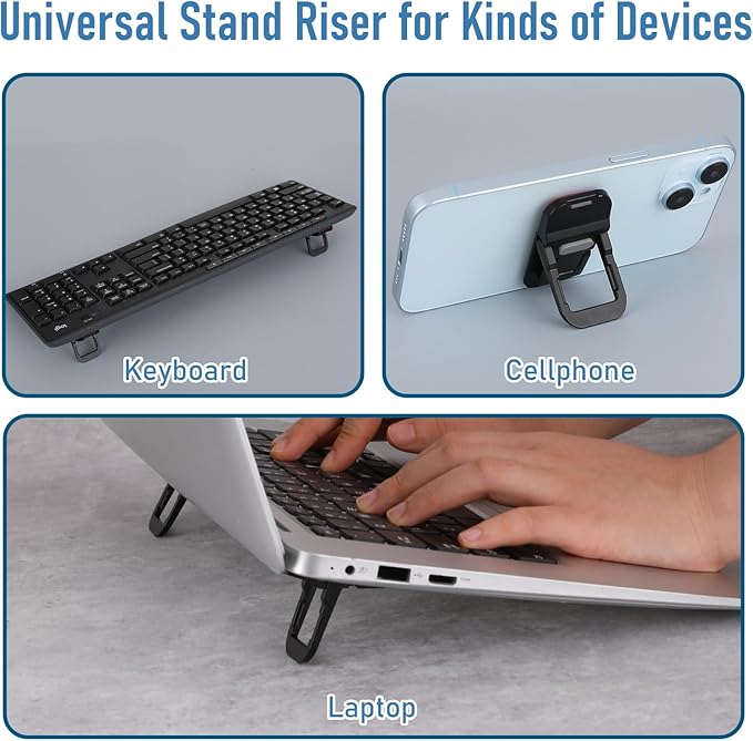 Bewudy 2 Pcs Portable Keyboard Riser, Dual Tilt Angle Adjustment Foldable Laptop Riser, Mini Computer Keyboard Stand for Desk, Self-Adhesive Keyboard Riser Feet for Most Keyboards(Black)