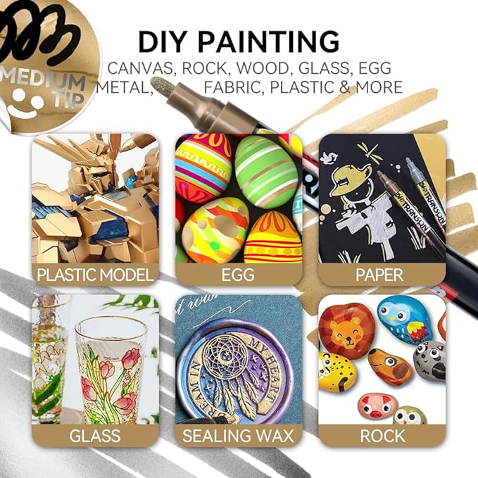 TRANSON 2 Gold Paint Markers for Fabric Rock Craft Diy Painting Medium Tip Oil Based Waterproof