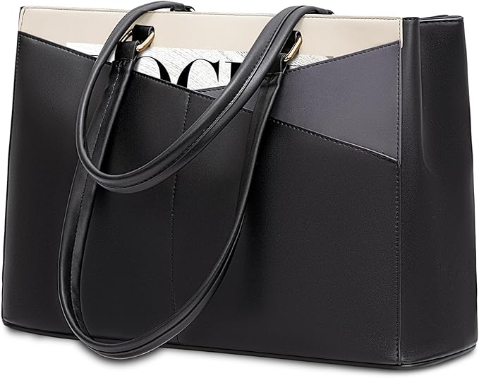 LOVEVOOK Laptop Bag for Women, 15.6 inch Laptop Tote Work Teacher Bags Cancas Computer Shoulder Bag,Black/Gray/White