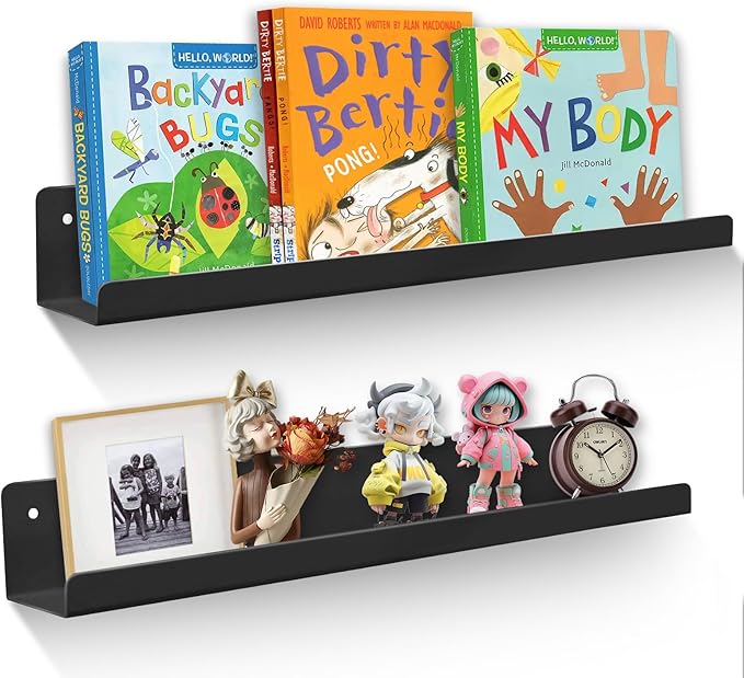 Magnetic Book Shelf for Whiteboard, Reusable Metal Magnetic Bookshelves with Strong Adsorption Capacity, 2-Pack 17'' for Classroom Whiteboard Office & Fridge Storage, Holds up to 12.5 lbs