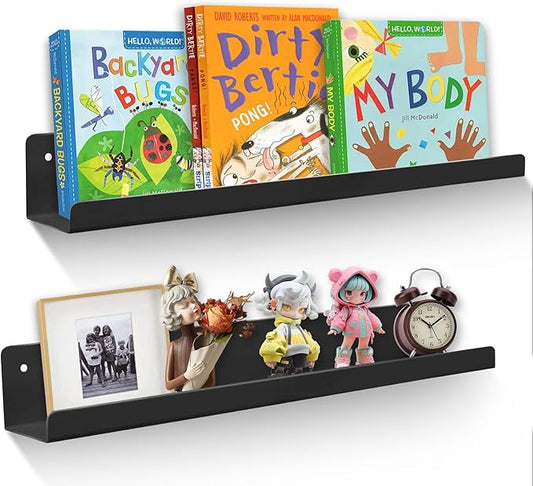 Magnetic Book Shelf for Whiteboard, Reusable Metal Magnetic Bookshelves with Strong Adsorption Capacity, 2-Pack 17'' for Classroom Whiteboard Office & Fridge Storage, Holds up to 12.5 lbs