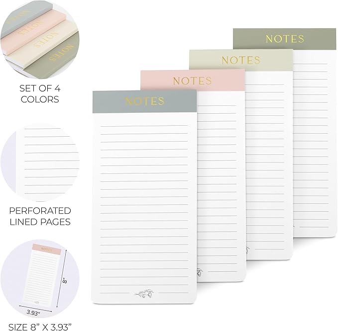 Beautiful Magnetic Notepads for Fridge - Set Of 4 Modern Note Pads With Lined Pages to Easily Write Notes & Make Grocery/Shopping Lists - The Perfect To Do Pad w/ Strong Magnets for Your Refrigerator