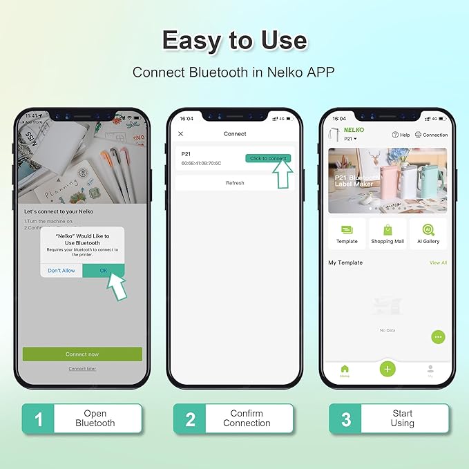 Nelko Label Maker Machine with Tape, P21 Bluetooth Label Printer, Wireless Mini Label Makers with Multiple Templates for Organizing Office Home, Black
