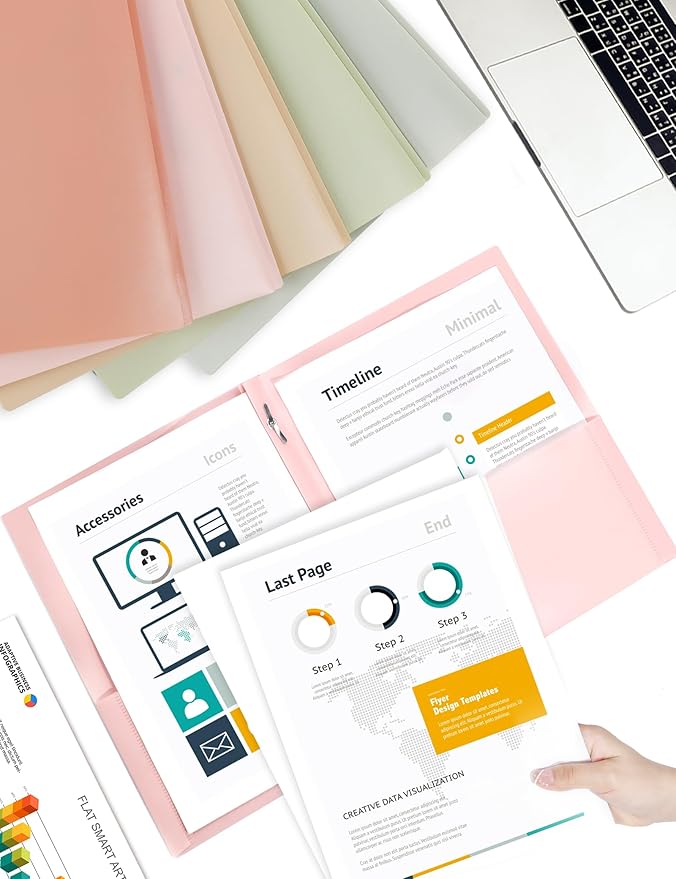 SUNEE 3-Prong Plastic Folders with Pockets (6 Pack, Vintage Colors) 2 Pocket Folders with Fasteners, Tear-Resistant Plastic Pockets, and Fit Letter Size Paper, Use for School Office Home Business