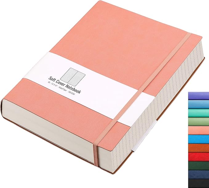 AHGXG Lined Journal Notebook - 320 Numbered Pages Large B5 Thick Journal for Women, 100gsm Thick College Ruled Paper, Faux Leather Softcover, for Work School, 7.6'' X 10''-Pink