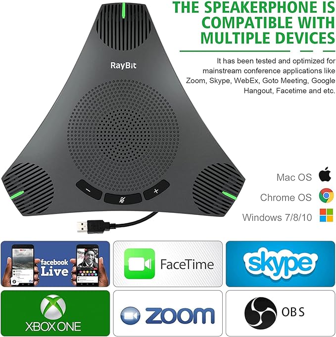 USB Speakerphone with Dual Hub - Conference Room Omnidirectional Microphone and Speaker, Computer Speakers with Microphone for Home Office, 360° Voice Pickup & Noise Reduction Mics for 8-10 People