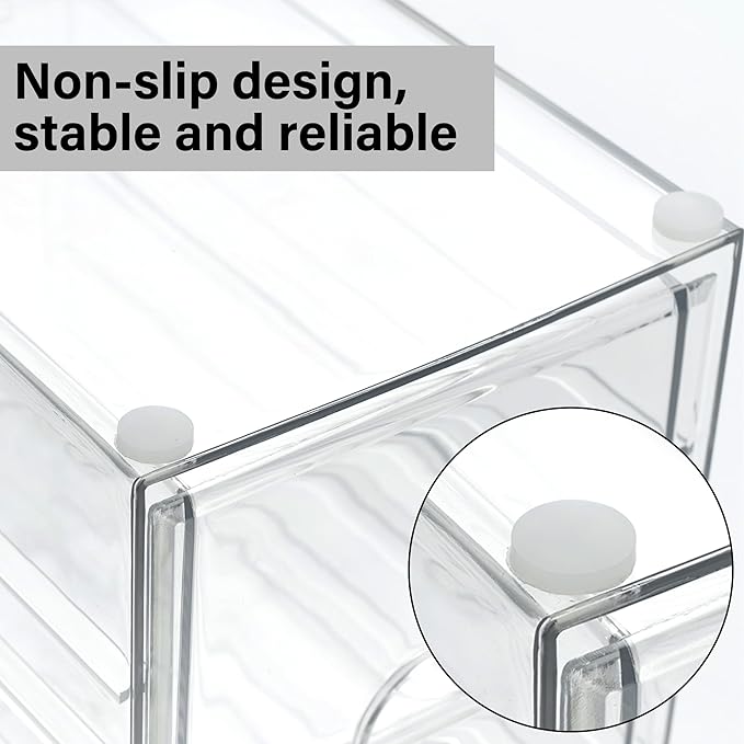 Prsildan Acrylic Drawer Makeup Organizer with 4 Drawers, Set of 2 Office Desk Organizers Accessories, Clear Stackable Storage Drawers for Vanity, Countertop, Craft, Jewelry, Art Supply Organization