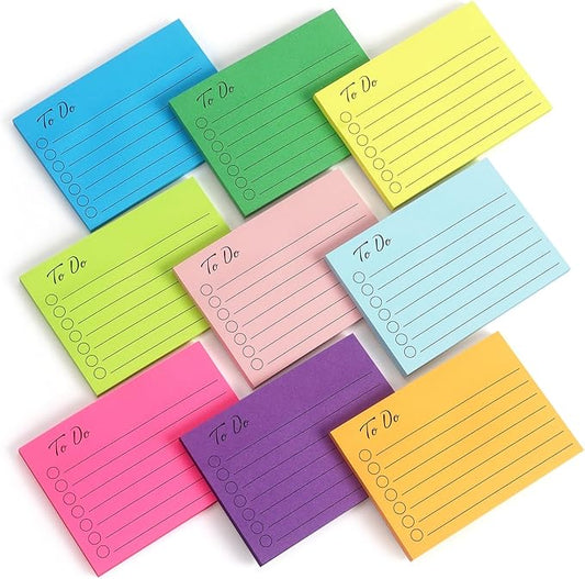 Eastern Wolf 9 Pads to Do Lined Sticky Notes, 9 Bright Multi Colors Self-Stick Note Pads, 3x4 Inch with Line Adhesive Memo Sticky Notes Notepad, 50 Sheet/Pad