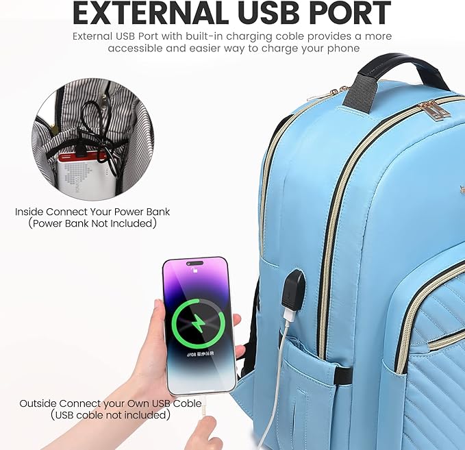 LOVEVOOK Laptop Backpack for Women 17.3 inch,Cute Womens Travel Backpack Purse,Professional Laptop Computer Bag,Waterproof Work Business College Teacher Bags Carry on Backpack with USB Port,Angel Blue