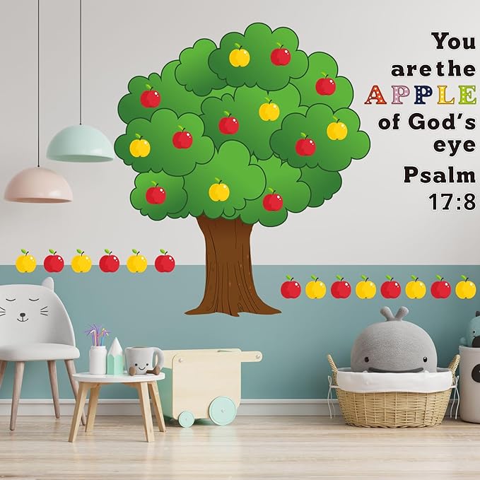 86 Pcs Classroom Bulletin Board Set - Fall Church Tree Bulletin Board Cutouts Autumn Classroom Tree Wall Decor Seasonal Apples for Home & Elementary School Teacher Chalkboard Supplies