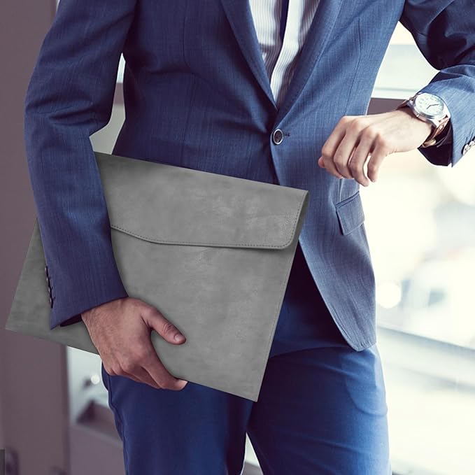 Toplive Document File Folder, Waterproof Thin PU Leather A4 Envelope Folder File Document Organizer Storage Case, Filing Envelope Folder with Magnetic Closure, Ash Gray