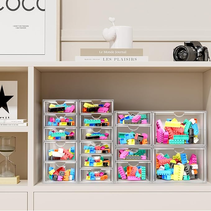 Makeup Acrylic Organizer with 17 Drawers(4 Sets), Desk Organizers and Accessories, Clear Makeup Organizer, Dustproof Storage Drawers for Office Art Craft Supplies