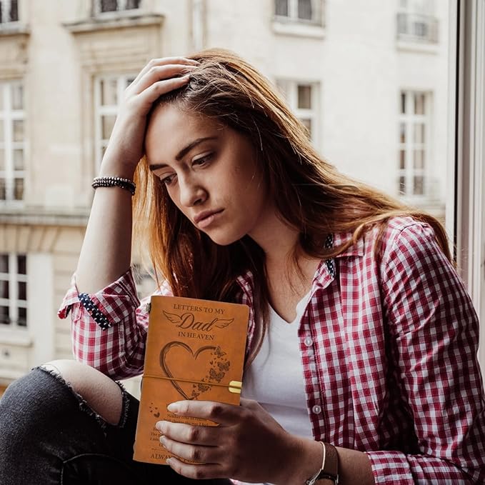 Vetbuosa Letter to Dad in Heaven Leather Journal,Memorial Gifts for Loss of Dad,Bereavement Gifts for Loss of Father,Bereavement Gift Idea,In Memory of Loved One Gifts