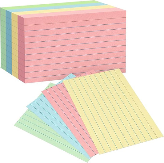 Colored Index Cards 4x6, Goefun Ruled Flashcards 100Pcs, 4 Color Notecards for Studying, Recipes, Memo Cards, Office Supply, DIY, Presentation