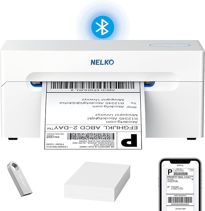 Nelko Bluetooth Thermal Label Printer, Wireless 4x6 Shipping Label Printer for Shipping Packages, Support Android, iPhone and Windows, Widely Used for Amazon, Ebay, Shopify (Sliver White)
