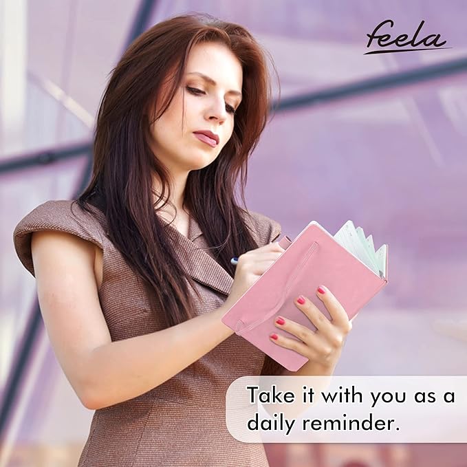 feela 12 Pack Notebooks Journals Bulk, Hardcover Notebook Classic Ruled Lined Journals with Pen Holder for Women Girls School Business Supplies, with 12 Black Pens, 120 GSM, 5.1”x8.3”, A5, Rose Pink