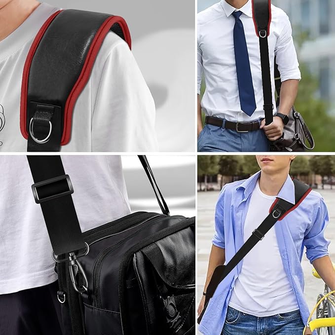ZINZ Bag Shoulder Strap 78 inch with Ultra Cushion Breathable Pad, Durable Strap with Double Adjustable Buckles and Metal Hooks for D-ring Bags,Black Red