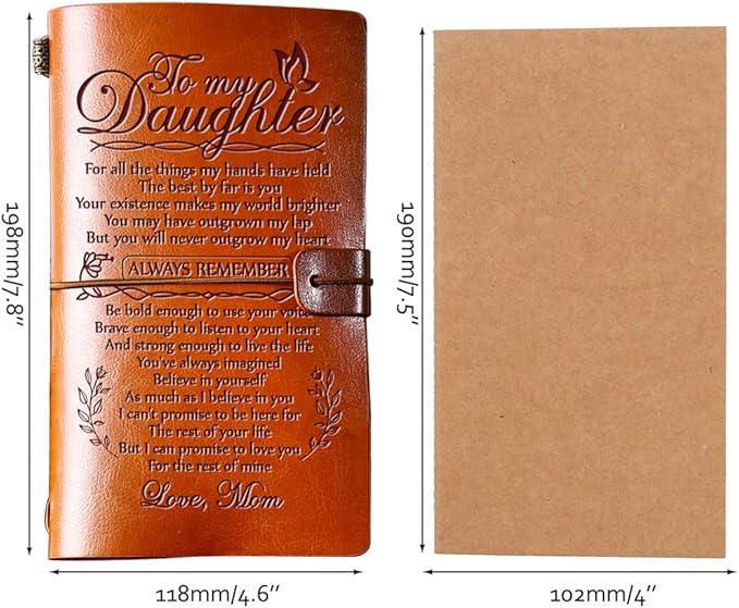 Daughter Gift from Mom, To My Daughter Leather Journal, 140 Page Refillable Writing Journal, Christmas Birthday Gifts for Daughter from Mom, Mother Daughter Gifts for Adults Daughter