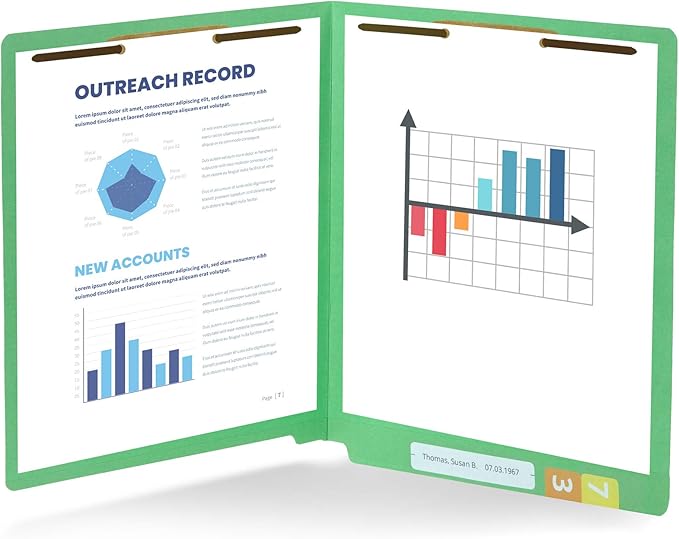 50 Green End Tab Fastener File Folders - Reinforced Straight Cut Tab - Durable 2 Prongs Designed to Organize Standard Medical Files, Receipts, Office Reports, and More - Letter Size, Green, 50 Pack