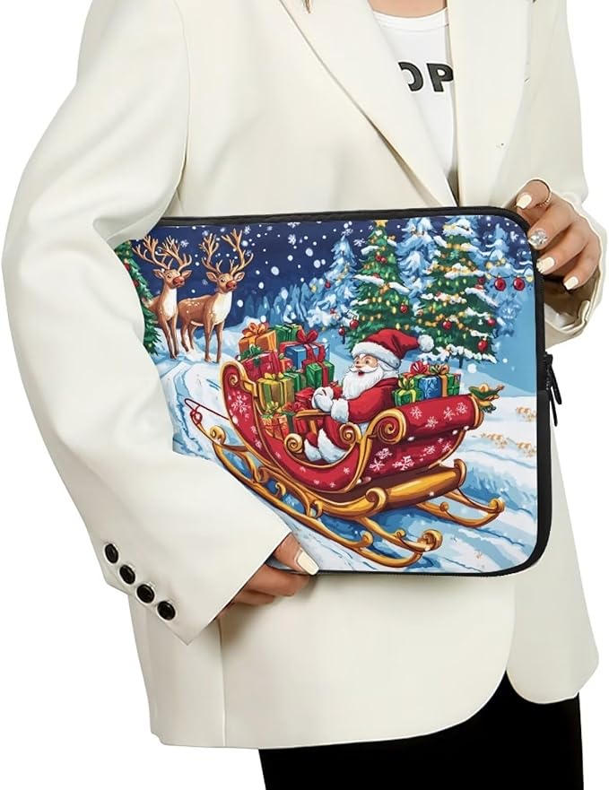 Santa Claus Lap Top Case for Women Girls 13 inch Laptop Sleeve Portable Computer Sleeve Bag Christmas Laptop Protector with Multiple Uses Women Teens Tablet Bag