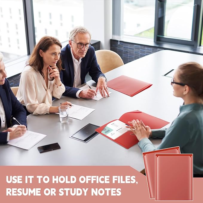 Henoyso 36 Pcs Plastic Folders with Clear Front Pockets Heavy Duty File Folders with 2 Pockets and Card Slot for Student Communication School Office Presentation Report (Red)