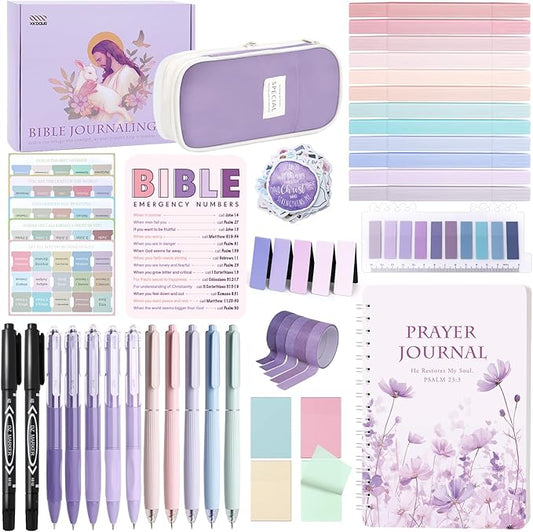 XKDOUS Bible Study Supplies Journaling Kit for Women, Bible Study Kit, Bible Study Tools with Prayer Journal Pencil Case Bible Accessories, Christian Gifts for Women, Purple