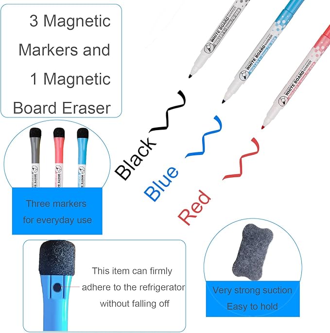 Magnetic Dry Erase Calendar for Refrigerator，Fridge Calendar Magnet Combo - Ideal for Dry Erase, Magnetic Calendar, and Home Decor