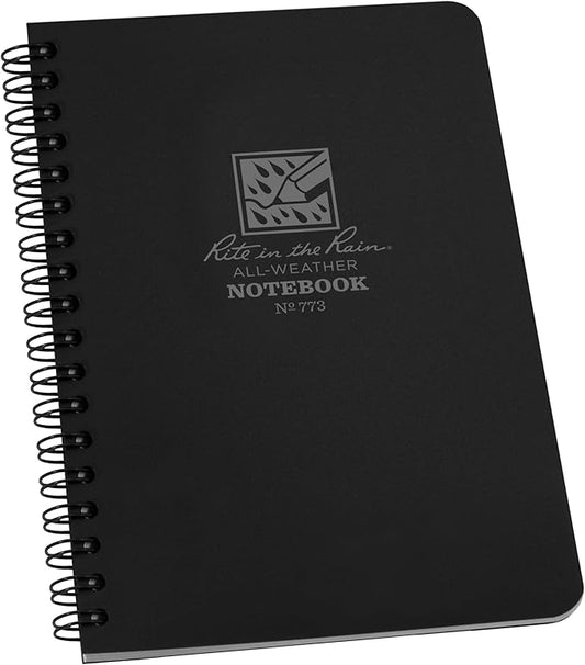Rite In The Rain All-Weather Side-Spiral Notebook, 4 5/8" x 7", Black Cover, Universal Pattern (No. 773)