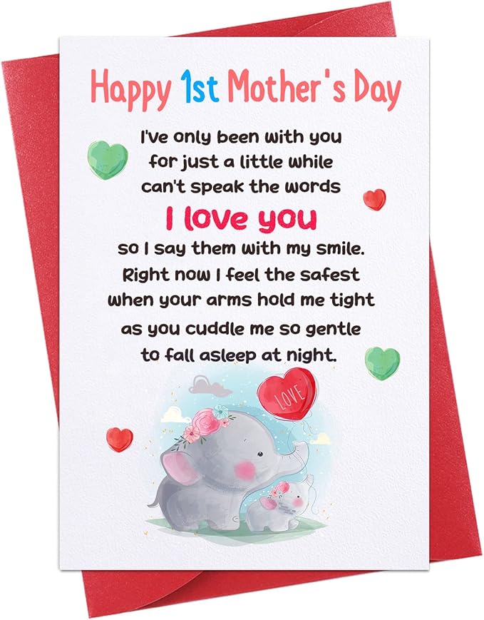 FaCraft Happy First Mothers Day Card - for New Mom First Time Mom from Bump Baby Boy Girl, Happy 1st Mothers Day Gift Card with Envelope