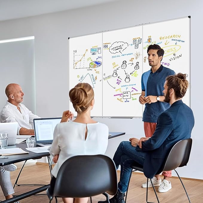 XBoard 118 x 48 Inch Magnetic Dry Erase Board, Oversized Foldable Whiteboard with Marker Tray 10' x 4' | Aluminum Frame