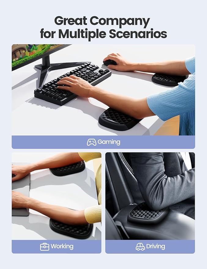 [Upgraded Larger and Thicker] Vaydeer Elbow Rest Pad, Desk Wrist Rest Memory Foam Armrest, Ergonomic Mouse Cushion Support, Wrist Pain Relief for Computer Laptop Working Typing Gaming Office-Sky Blue