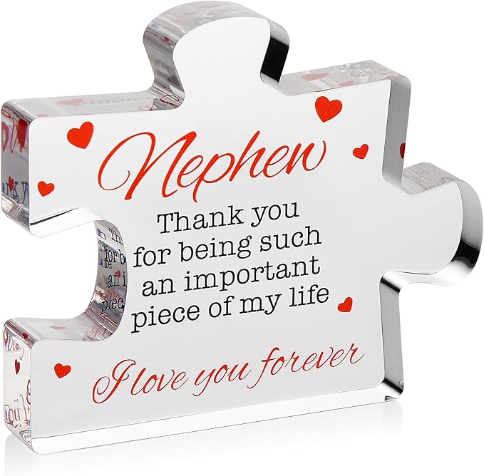 Nephew Gifts - Acrylic Puzzle Keepsake Nephew Gift - Heartwarming Nephew Gifts From Auntie, Uncle - Happy Birthday Nephew Gift Paperweights - Christmas, Birthday, Graduation, Wedding Gifts for Men