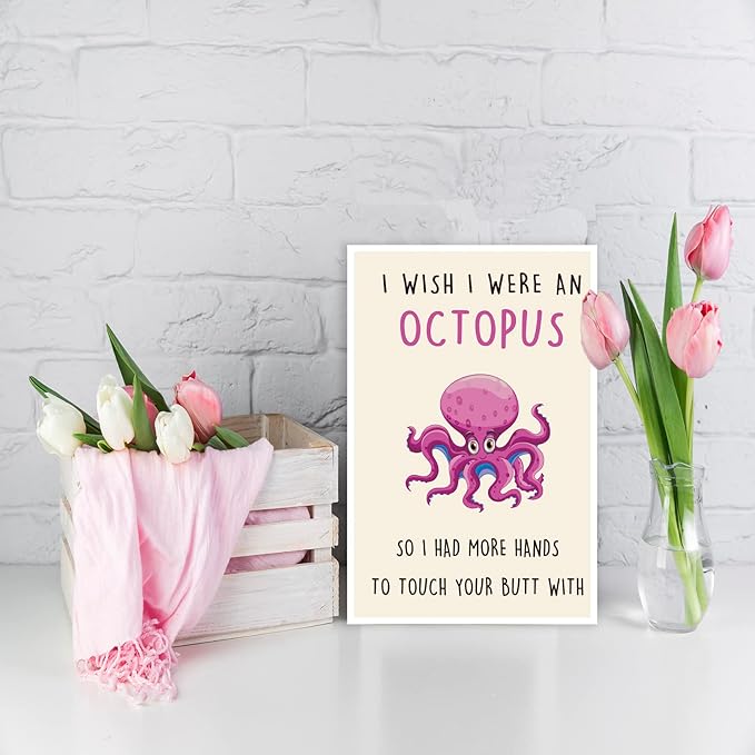 Funny Birthday Card for Girlfriend Boyfriend, Rude Anniversary Cards Gifts for Him Her, Humorous Valentine's Day Cards for Husband Wife Women Men, I Wish I Were An Octopus Card