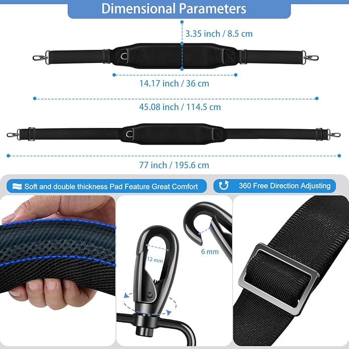 ZINZ 77 inch Bag Shoulder Strap with Ultra Cushion Breathable Pad, Durable Strap with Double Adjustable Buckles for Bags