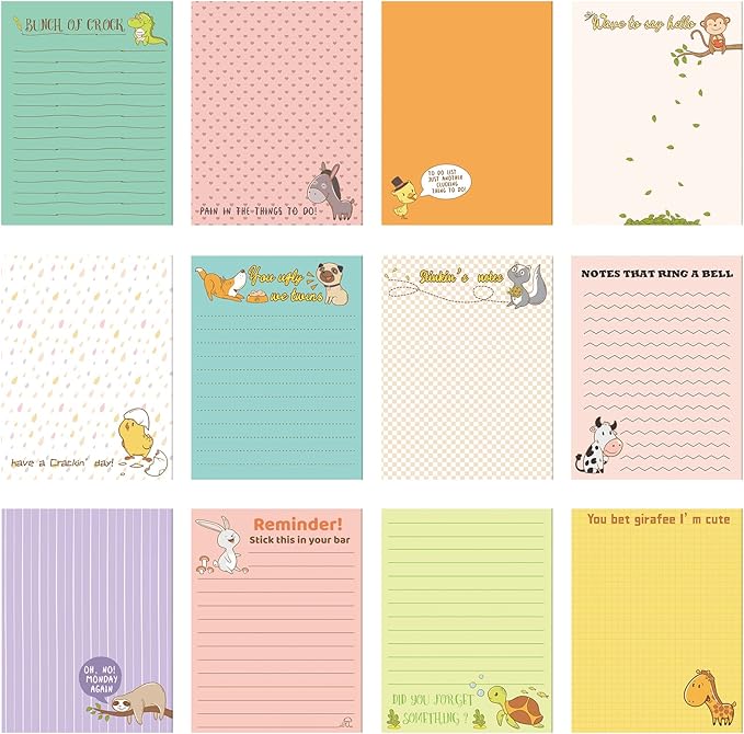 Funny Notepads with Sayings Sticky Funny Office Supplies to Do List Sarcastic Work Assorted Notepad for Workers, 12 Designs, 3 x 3.93 Inch(Fresh Style)