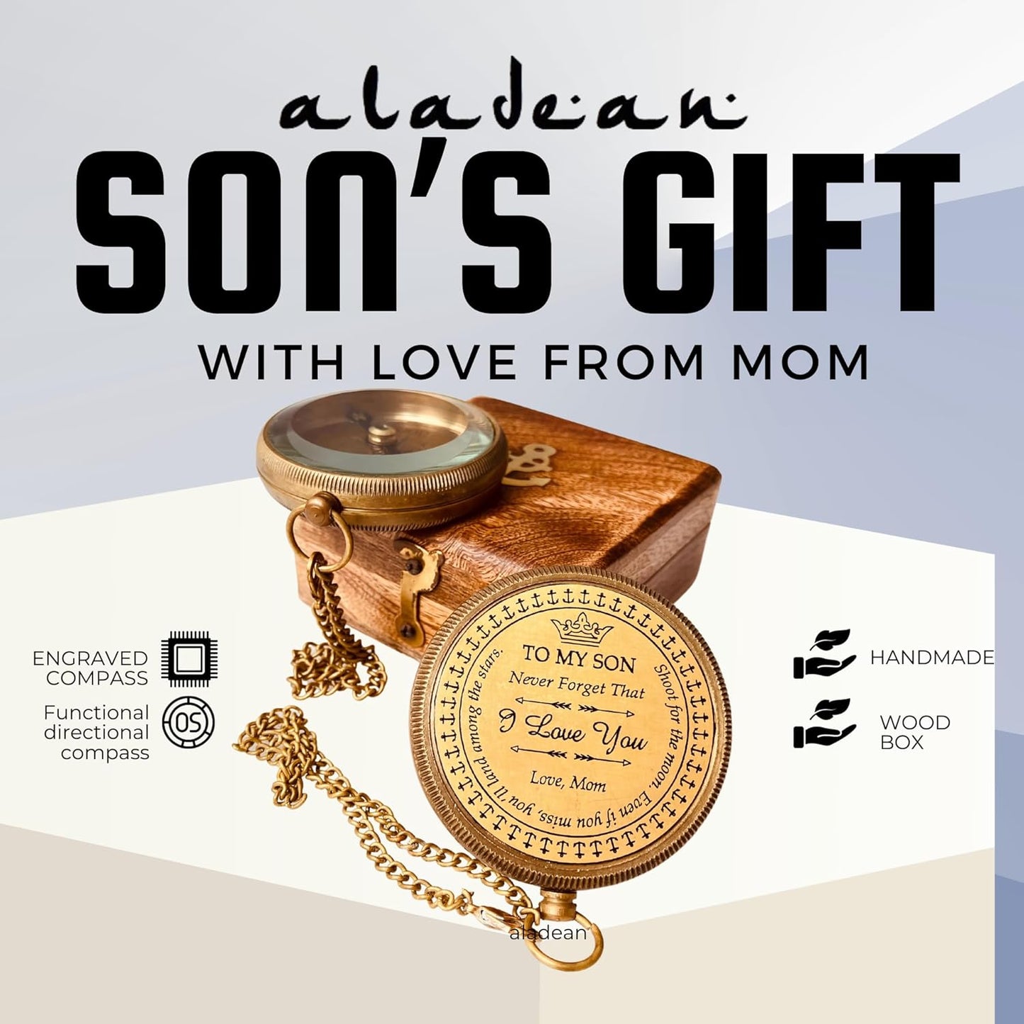 Gift for Son from Mom Dad | Engraved Compass 2" - Father to Son Gifts, Mom to Son Gifts for Graduation 2025, Birthday Baptism Confirmation Communion