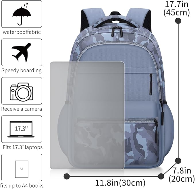 Cute Backpack for School Kids Camouflage Laptop Travel Backpack for Women Men Casual College Teen Bookbag(blue)