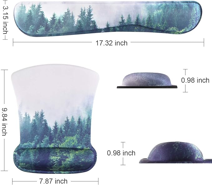 iCasso Keyboard Wrist Rest and Mouse Wrist Rest Pad, Made of Memory Foam, Ergonomic Support, Easy Typing and Relieve Wrist Pain, Perfect for Gaming, Computer, Office, Laptop (D-Forest)