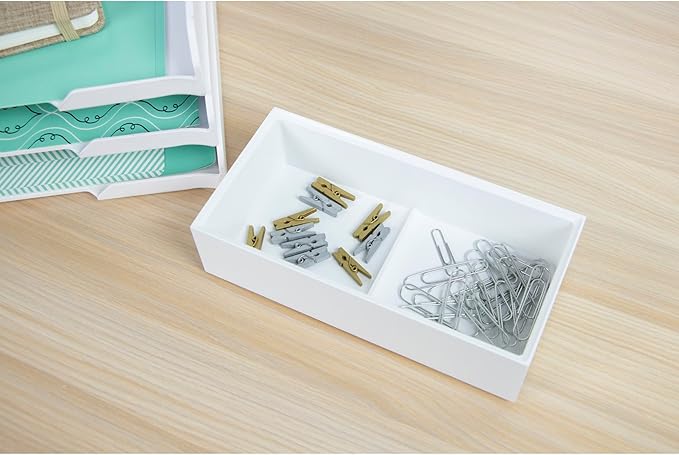 Bostitch Office Konnect Desk Organizer Accessory Tray, Wide, Stacks for Desktop Storage, White