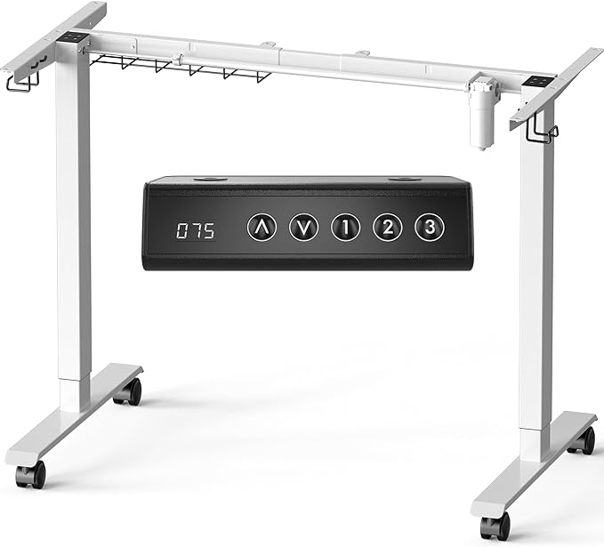 SHW Electric Stand Up Desk Frame Mobile Workstation | Ergonomic Standing Height Adjustable Computer Desk for Home and Office, White