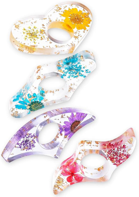 4 Pieces Dried Flower Resin Book Page Holder Transparent Thumb Ring Page Holder Handmade Personalized Flower Resin Bookmark Reading Accessories Gift for Teachers Book Lovers (Colorful B)