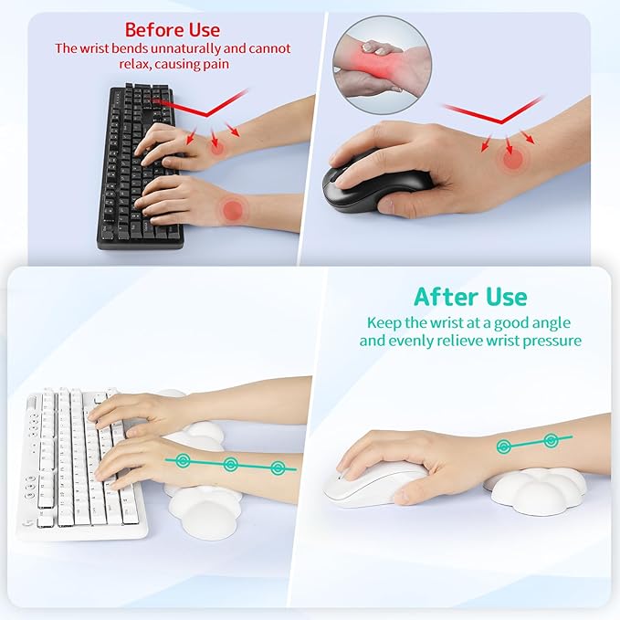 Cloud Wrist Rest Keyboard, Cloud Keyboard Wrist Pad Set with PU Leather Memory Foam, Cute Arm Rest for Palm Support, PC/Gaming Desk Accessories/Office Setup/Computer Hand Cushion - White