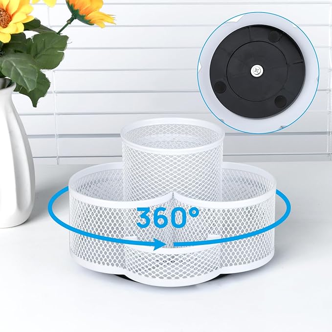 Pen Holder for Desk, Rotating Pencil Holder, Cup Holder for Desk Office Pen Organizer in White