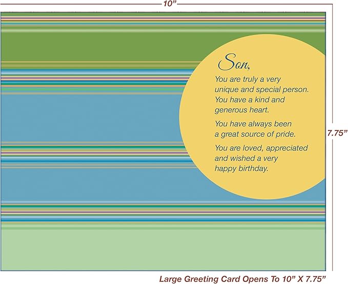 Chuck's Card-O-Rama - Son Birthday Card - Made in USA - Large Card OPENS to 10" x 7.75" - With Love Son On Your Birthday - 95576