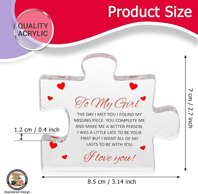 Romantic Gifts for Girlfriend - to My Girl Sentimental Gifts for Women - Engraved Acrylic Block Puzzle - Valentine's Day Gifts for Her for Her - Fiance Birthday Gifts for Women