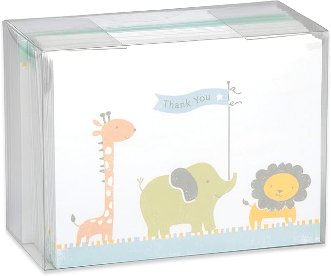 American Greetings Baby Shower Thank You Cards with Envelopes, Giraffe, Elephant and Lion (50-Count)