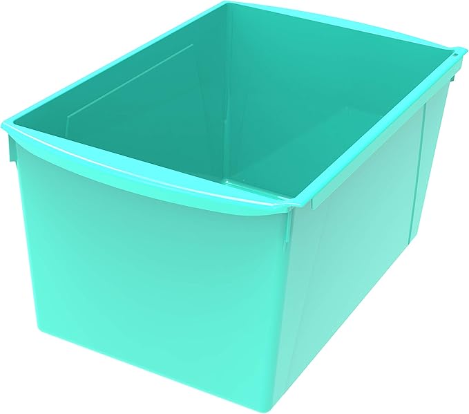 Storex Extra-Large Book Bin, Interlocking Plastic Organizer for Home, Office and Classroom, Teal, 1-Pack (71134A06C)