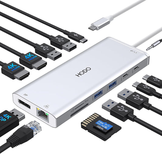 USB C Docking Station Dual Monitor HDMI for HP, Laptop Docking Station 3 Monitors Triple Display USB C Hub Adapter to 2 HDMI 4K,DP,Ethernet,6 USB,PD,SD/TF, Audio, USB C Dock 14 in 1 for Surface