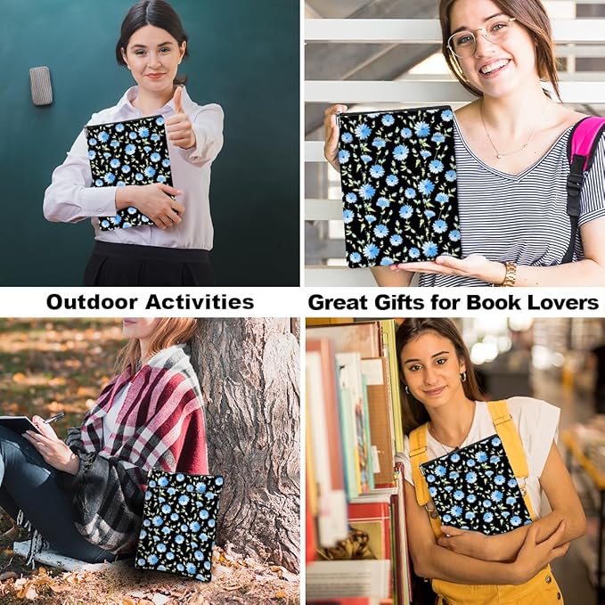 Blue Flower Pattern Book Lovers Gifts Waterproof Book Sleeve Book Pouch Book Protector with Zipper and Front Pocket BookCover Case for Women Best Friend Grandma Book Accessories Book Club Gifts